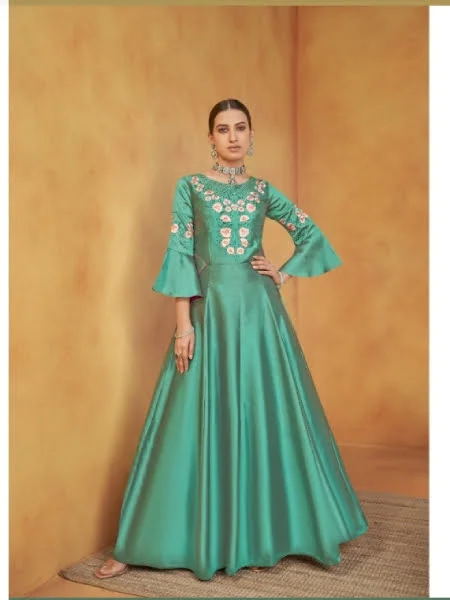 navy blue chinon silk designer readymade gown with dupatta online  fabgo20163 fabanza