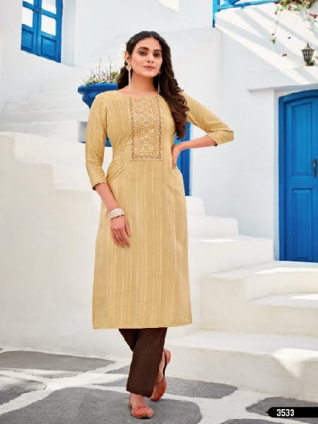New Cream Colour Pure Cotton Stitched Printed Kurtis Get Extra 10% Dis –  Dailybuyys