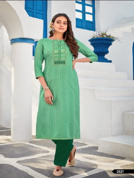 Set of winter light green lace embellished kurta and salwar – Fabnest
