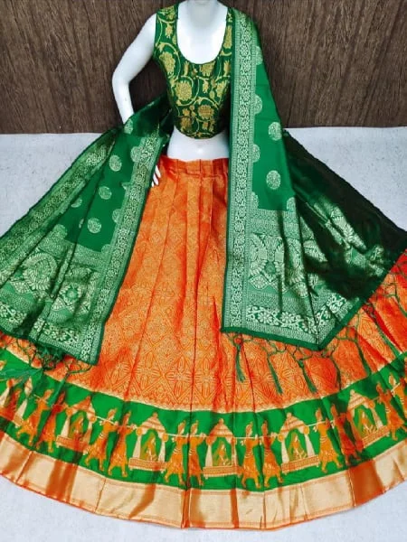 Bottle Green Swarovski Banarasi Semi Stitched Lehenga | forum.iktva.sa